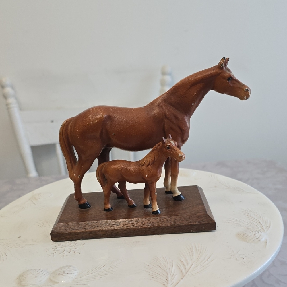 Vintage Hubley Cast Iron Horse Colt Figure On Wooden Stand